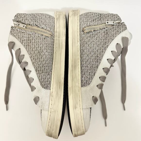 P448 Skate Glitter Sneakers Silver Gray High Top Lace Up - Picture 5 of 9